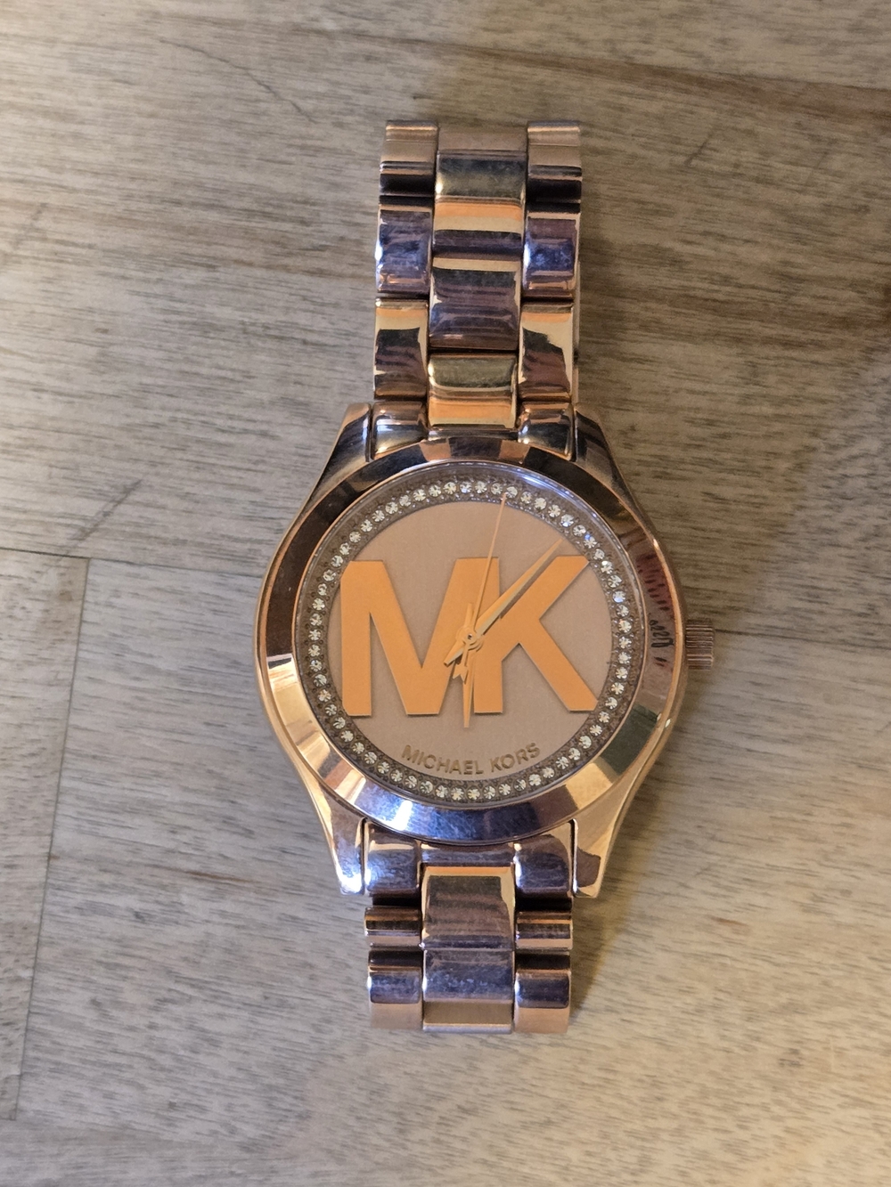 Michael Kors MK-3549 Watch Rose Gold Logo Dial Crystal 5 ATM Stainless SteelRARE